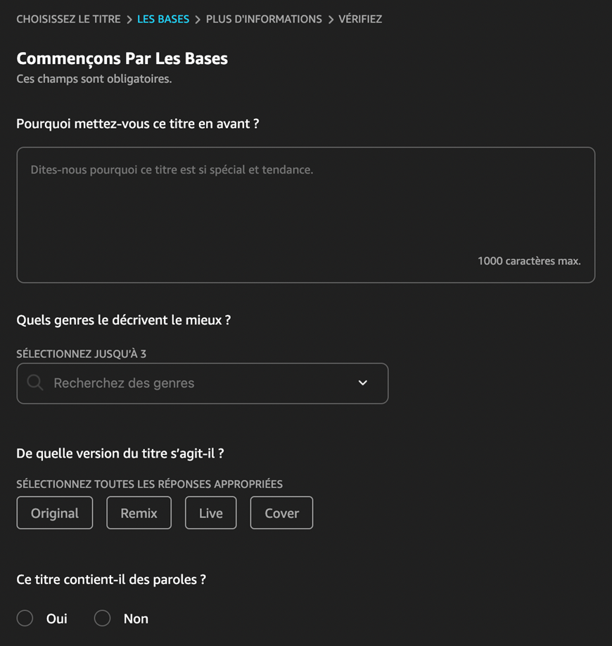 ¿Cómo integrar una playlist oficial de Amazon Music? : Describe tu canción para las playlists de Amazon Music